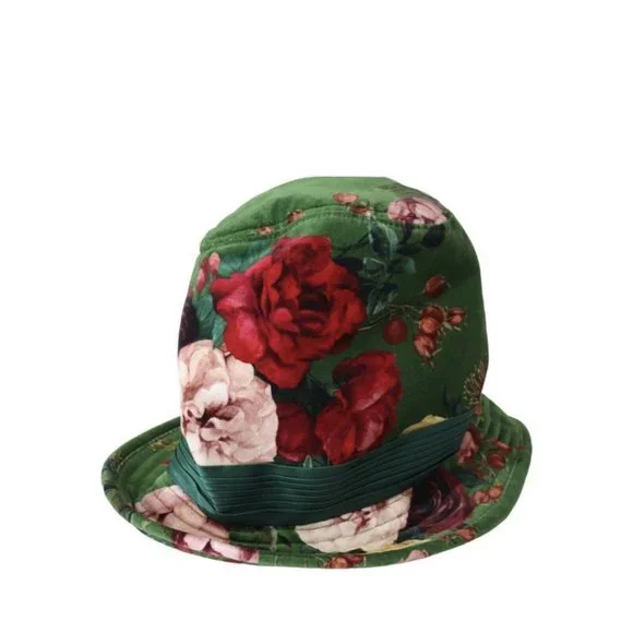 NWT DOLCE & GABBANA DOLCE & GABBANA GREEN WIDE BRIMMED FLORAL PRINT BUCKET HAT S